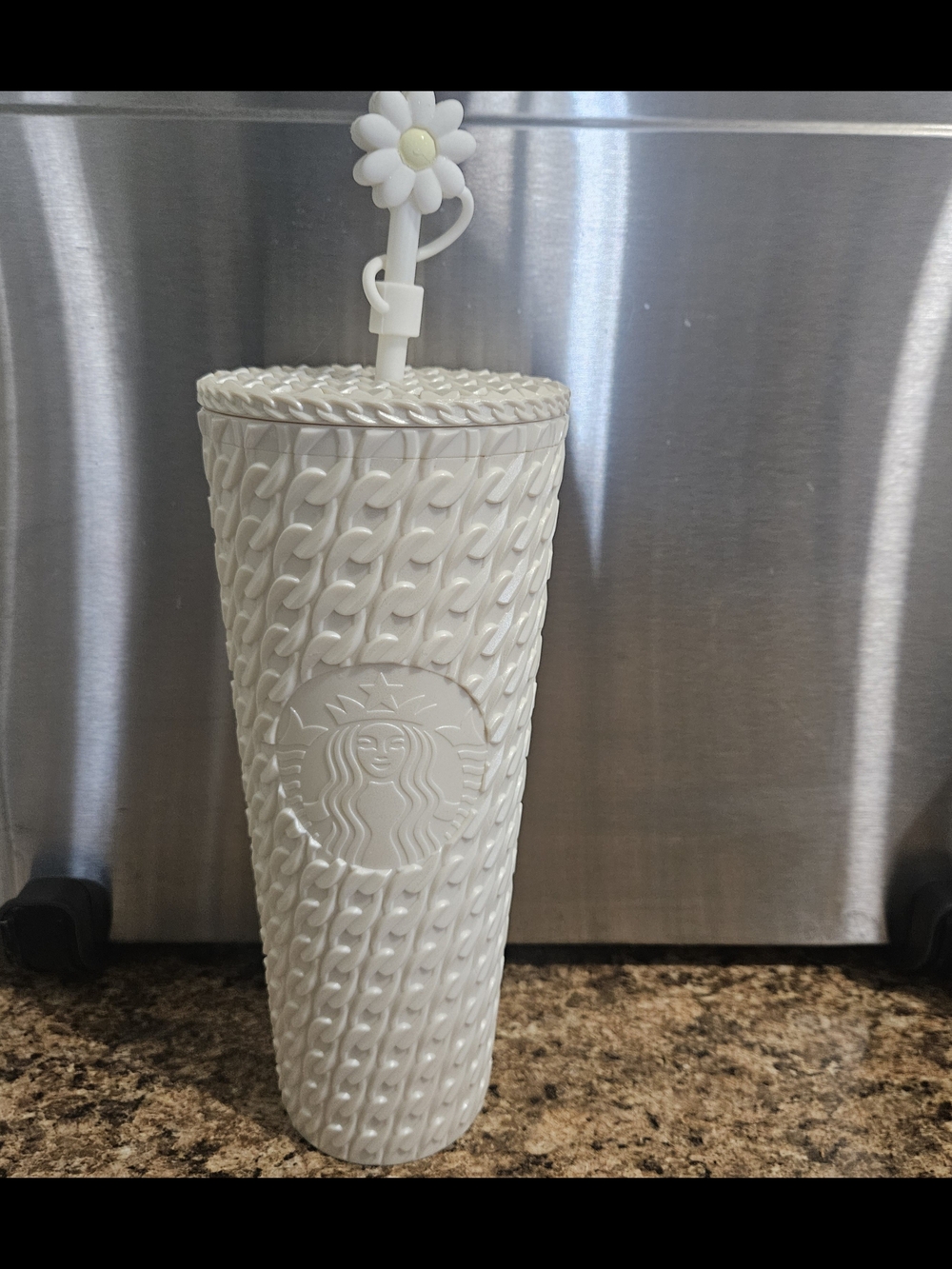 Starbucks Cream Cable-Knit Tumbler with Daisy Straw